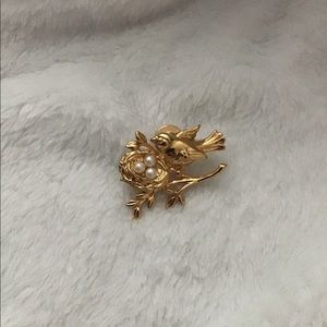 Adorable Bird and Nest Brooch